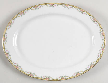 The Meuse (Pink & Yellow Flowers, Green) 11" Oval Serving Platter