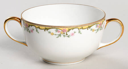 The Meuse (Pink & Yellow Flowers, Green) Flat Bouillon Cup