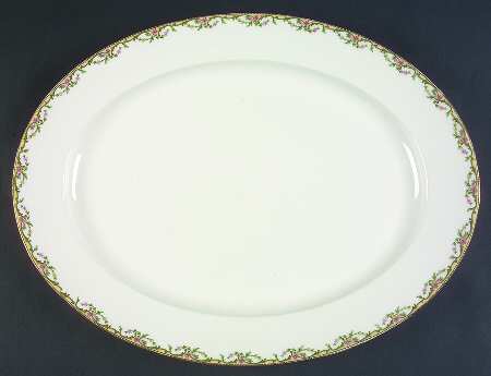 The Meuse (Pink & Yellow Flowers, Green) 16" Oval Serving Platter