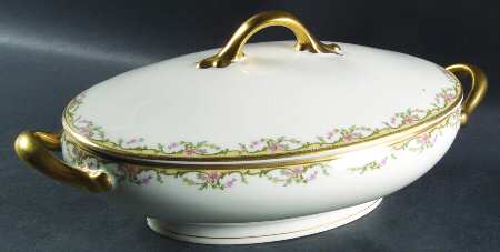 The Meuse (Pink & Yellow Flowers, Green) Oval Covered Vegetable