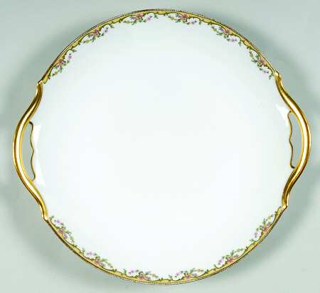 The Meuse (Pink & Yellow Flowers, Green) Handled Cake Plate