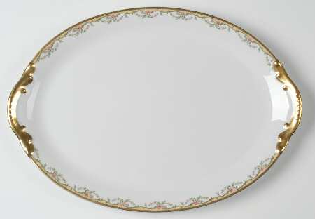The Meuse (Pink & Yellow Flowers, Green) 14" Oval Serving Platter