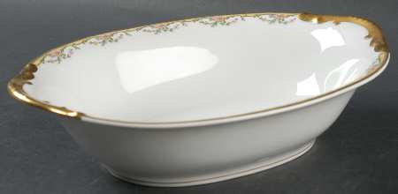 The Meuse (Pink & Yellow Flowers, Green) 10" Oval Vegetable Bowl