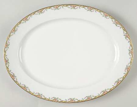 The Meuse (Pink & Yellow Flowers, Green) 13" Oval Serving Platter
