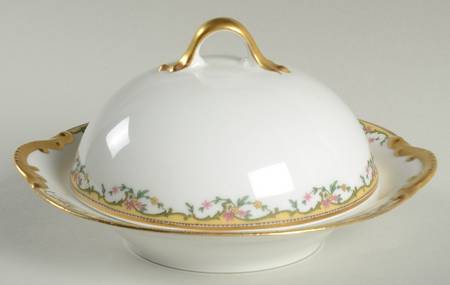 The Meuse (Pink & Yellow Flowers, Green) Round Covered Butter