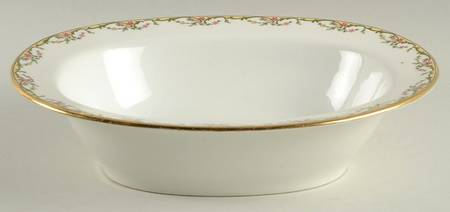 The Meuse (Pink & Yellow Flowers, Green) 9" Oval Vegetable Bowl