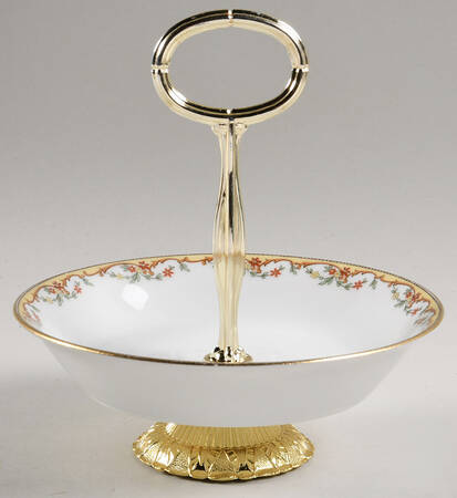 The Meuse (Rust & Yellow Flowers, Tan) 6"-7" Handled Footed Nut Dish HC