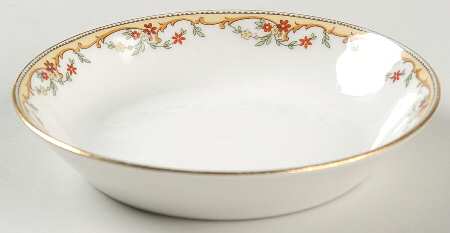 The Meuse (Rust & Yellow Flowers, Tan) Fruit/Dessert (Sauce) Bowl