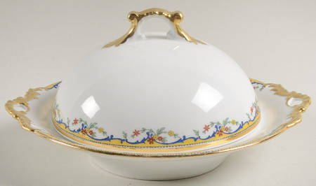 The Meuse (Red Flowers, Blue) Round Covered Butter
