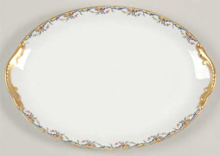 The Meuse (Red Flowers, Blue) 11" Oval Serving Platter