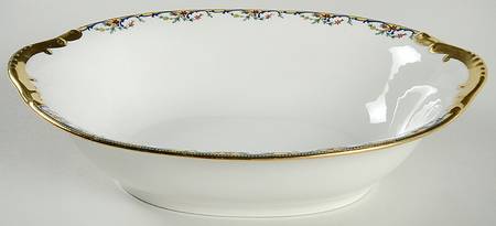 The Meuse (Red Flowers, Blue) 10" Oval Vegetable Bowl
