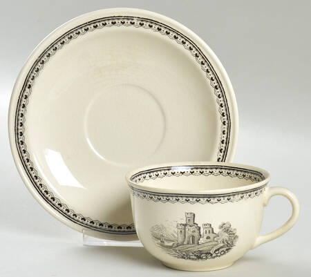 Alpina (Smooth, Black Scene) Flat Cup & Saucer Set