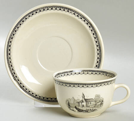 Alpina (Smooth, Black Scene) Flat Cup & Saucer Set