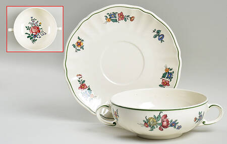 Alt Strassburg (Trim Off Edge) Footed Cream Soup Bowl & Saucer Set