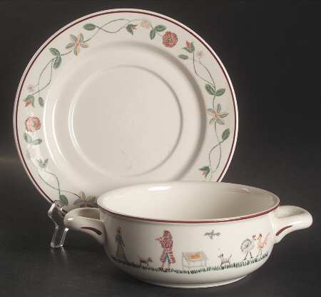 American Sampler Flat Cream Soup Bowl & Saucer Set by Villeroy & Boch