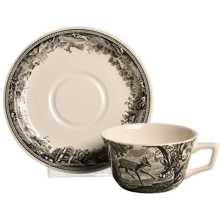 Artemis Grey Black Flat Demitasse Cup & Saucer Set