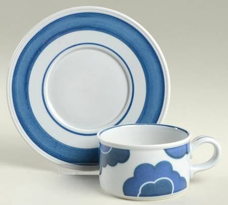 Blue Cloud Flat Cup & Saucer Set
