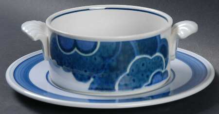 Blue Cloud Flat Cream Soup Bowl & Saucer Set