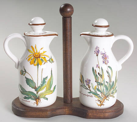 Botanica Oil and Vinegar with Stoppers on Wood Tray