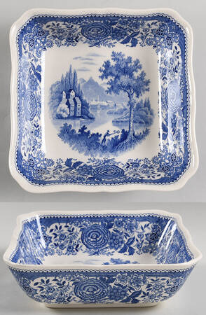 Burgenland Blue (Brown Backstamp) 7" Square Vegetable Bowl