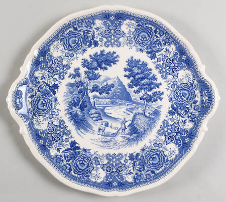 Burgenland Blue (Brown Backstamp) Handled Cake Plate