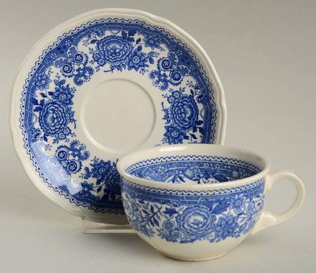 Burgenland Blue (Brown Backstamp) Flat Cup & Saucer Set