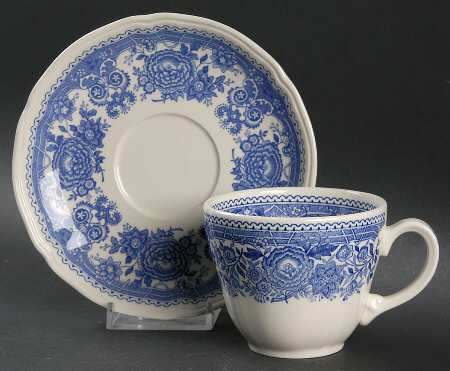 Burgenland Blue (Brown Backstamp) Flat Cup & Saucer Set