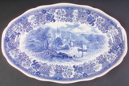 Burgenland Blue (Brown Backstamp) 15" Oval Serving Platter