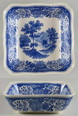 Burgenland Blue (Brown Backstamp) 7" Square Vegetable Bowl