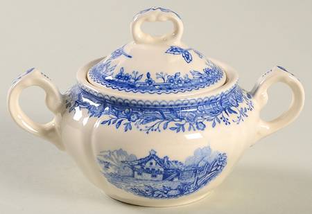 Burgenland Blue (Brown Backstamp) Mini Sugar Bowl & Lid