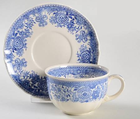 Burgenland Blue (Green Blue, Black Backstamp) Breakfast Cup & Saucer Set