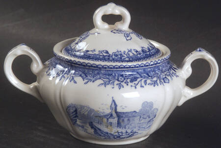 Burgenland Blue (Green Blue, Black Backstamp) Mini Sugar Bowl & Lid