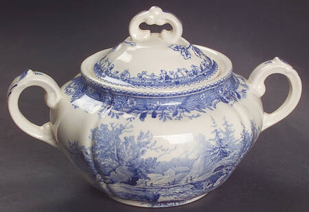Burgenland Blue (Green Blue, Black Backstamp) Sugar Bowl & Lid