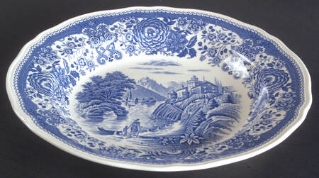 Burgenland Blue (Green Blue, Black Backstamp) Large Rim Soup Bowl
