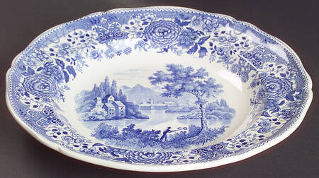 Burgenland Blue (Green Blue, Black Backstamp) Large Rim Soup Bowl