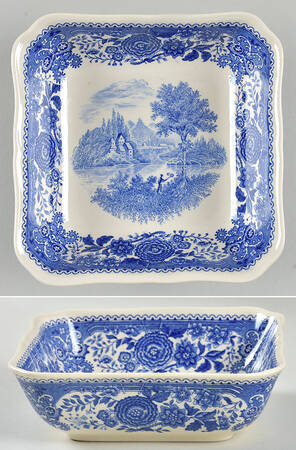 Burgenland Blue (Green Blue, Black Backstamp) 6" Square Vegetable Bowl