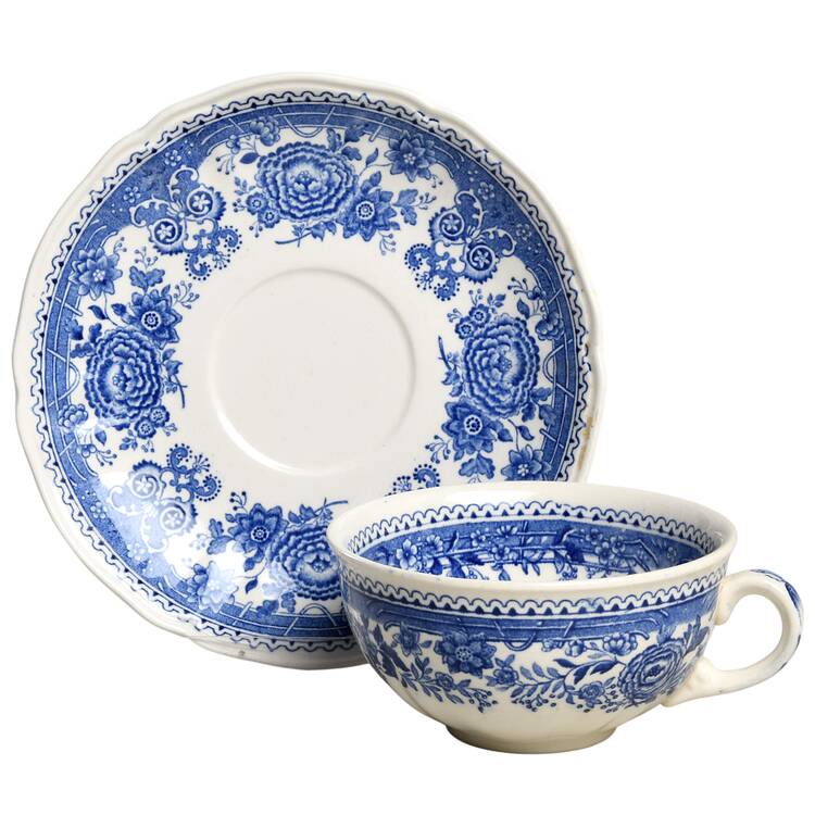 Burgenland Blue (Green Blue, Black Backstamp) Flat Cup & Saucer Set