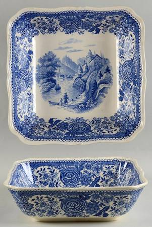 Burgenland Blue (Green Blue, Black Backstamp) 7" Square Vegetable Bowl