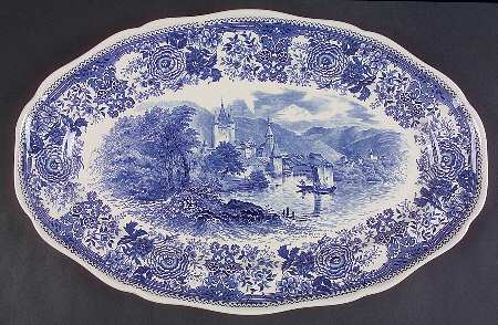 Burgenland Blue (Green Blue, Black Backstamp) 15" Oval Serving Platter