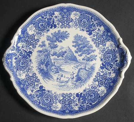 Burgenland Blue (Green Blue, Black Backstamp) Handled Cake Plate
