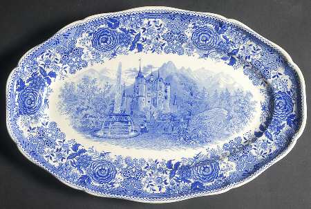 Burgenland Blue (Green Blue, Black Backstamp) 14" Oval Serving Platter