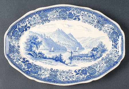 Burgenland Blue (Green Blue, Black Backstamp) 12" Oval Serving Platter