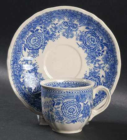 Burgenland Blue (Green Blue, Black Backstamp) Flat Demitasse Cup & Saucer Set