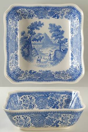 Burgenland Blue (Green Blue, Black Backstamp) 7" Square Vegetable Bowl