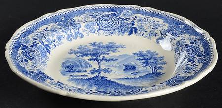 Burgenland Blue (Green Blue, Black Backstamp) Large Rim Soup Bowl