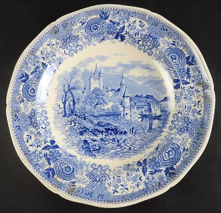 Burgenland Blue (Green Blue, Black Backstamp) 11" Shallow Round Bowl