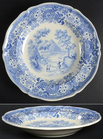 Burgenland Blue (Green Blue, Black Backstamp) Large Rim Soup Bowl