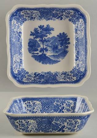 Burgenland Blue (Green Blue, Black Backstamp) 8" Square Vegetable Bowl