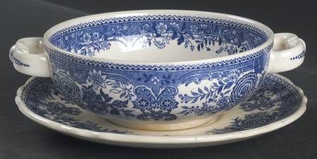 Burgenland Blue (Green Blue, Black Backstamp) Flat Cream Soup & Saucer Set