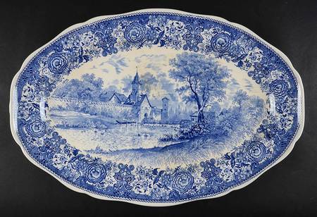 Burgenland Blue (Green Blue, Black Backstamp) 18" Oval Serving Platter